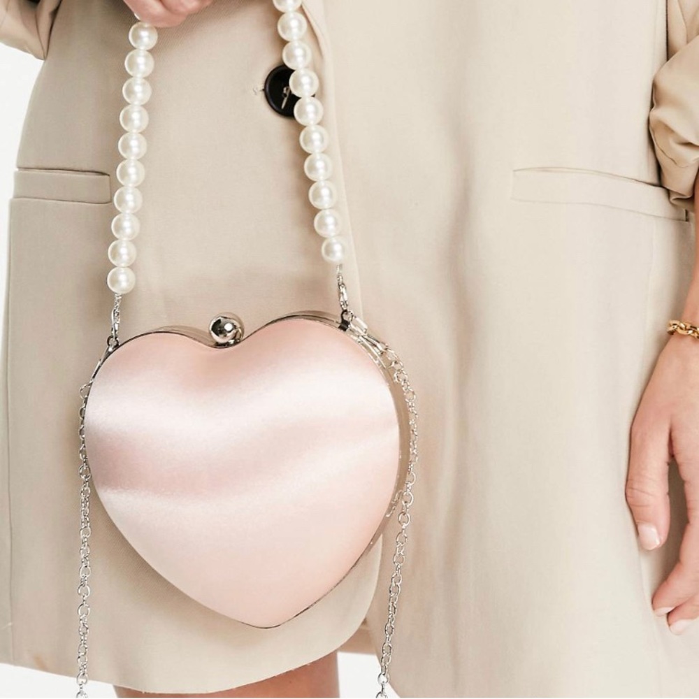 Mini Satin Heart Purse w Pearl Handle